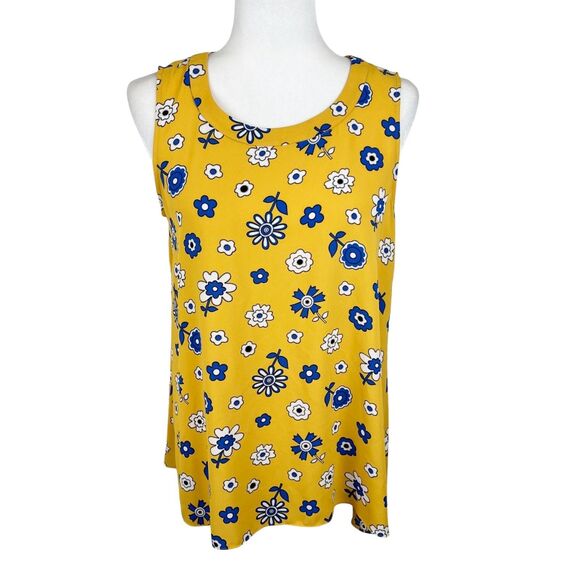 Anne Klein Tops - Anne Klein Sleeveless Blouse Women Small Yellow Blue Floral Tank Top Lightweight